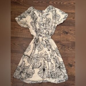 Elegant Cream and Black Floral Dress